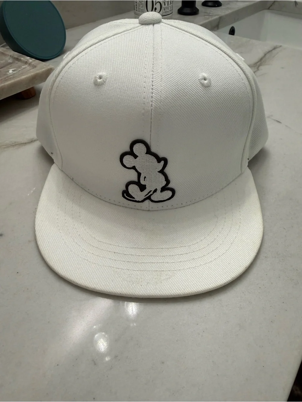 Kids White Snapback Hat Mickey Mouse Patch